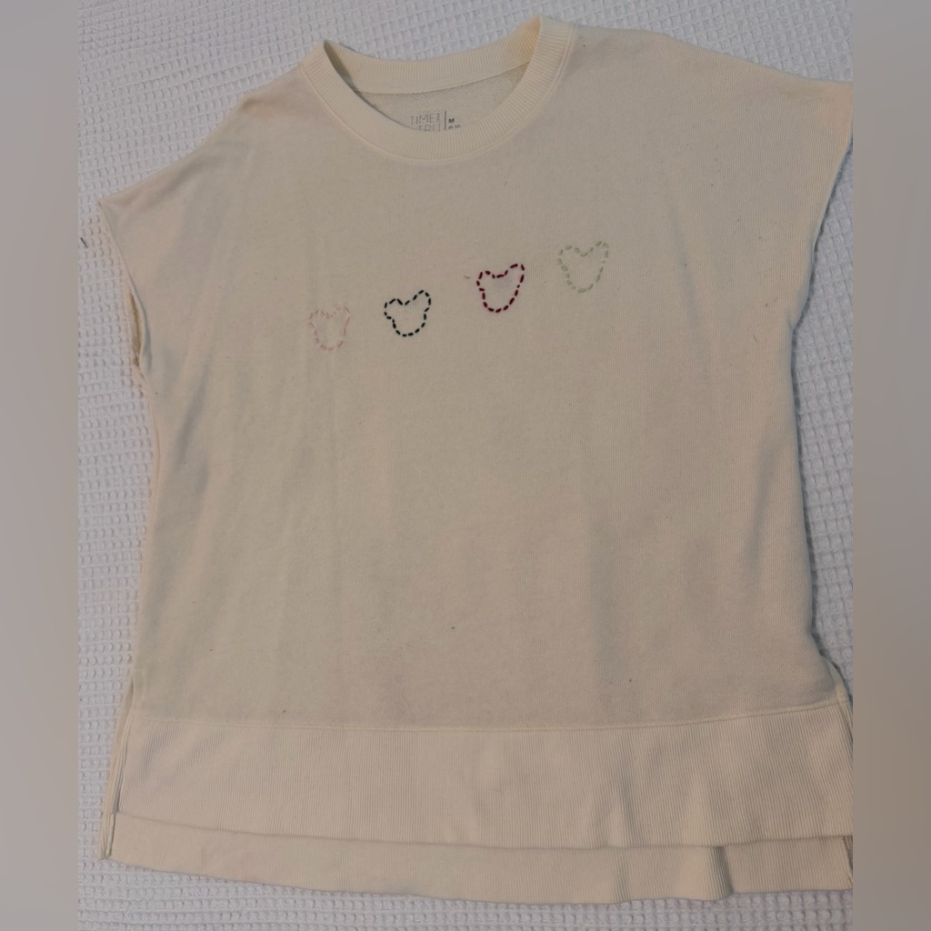 Cream Short Sleeve Mickey Mouse Embroidered Top